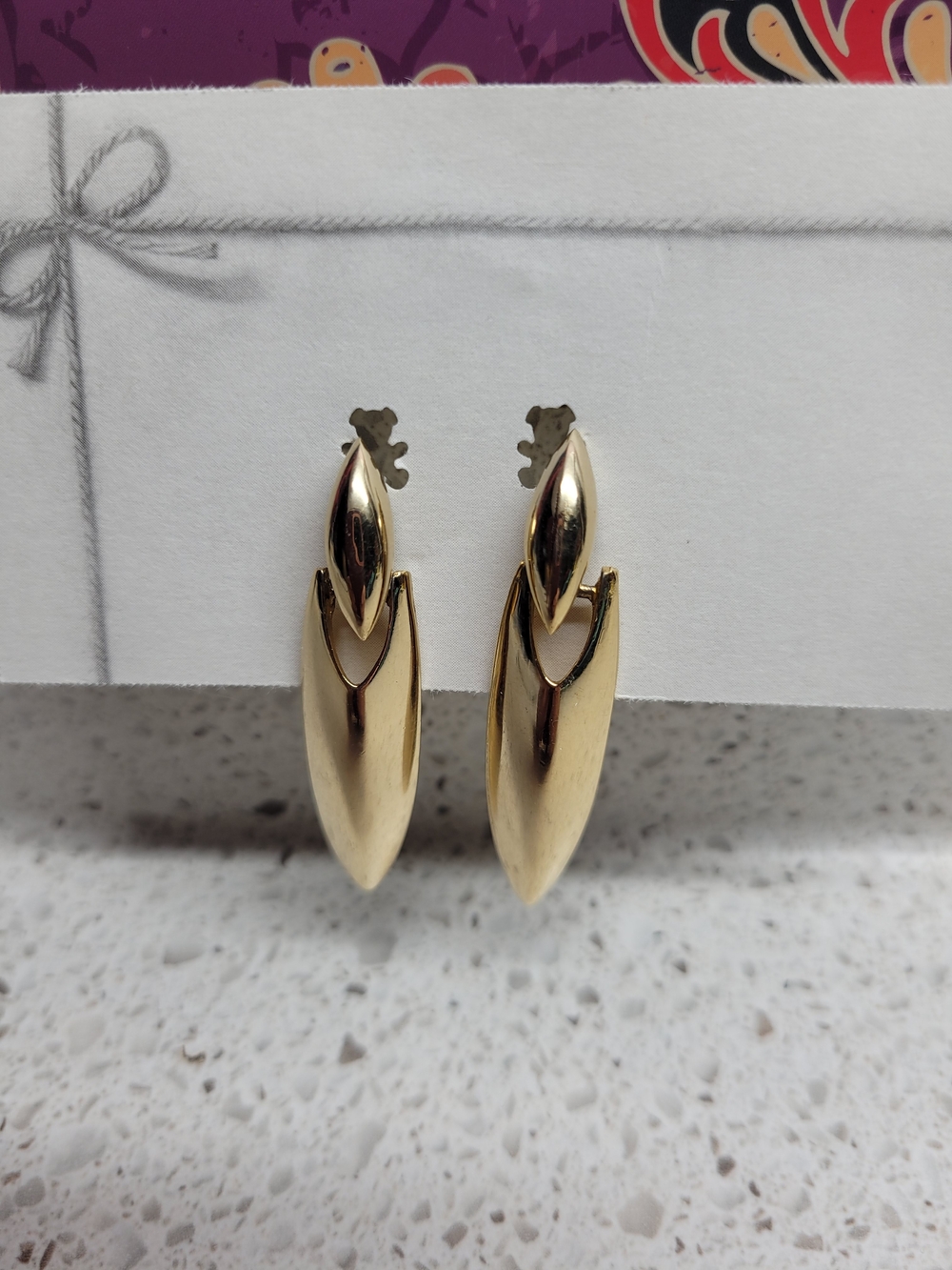 Vintage 1980s Gold Tone Door Knocker Drop Hoop Earrings